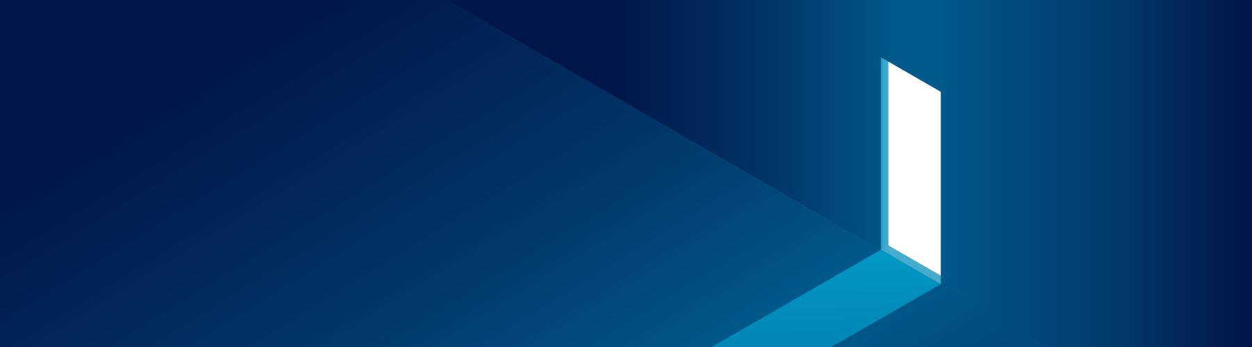 a blue background with a white door